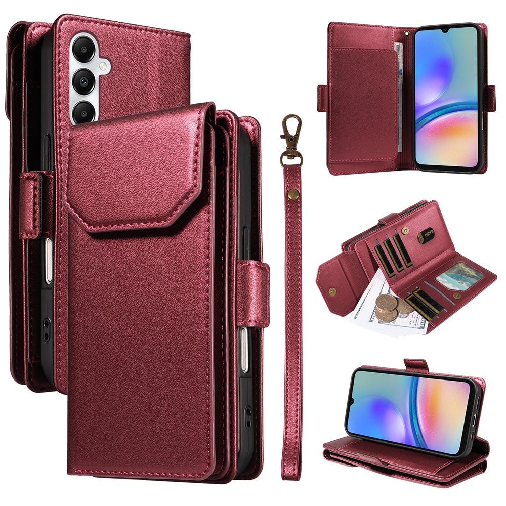 For Samsung Galaxy A05s 4G Case with Multi-Card Holder and Strap PU Leather Phone Cover Stand