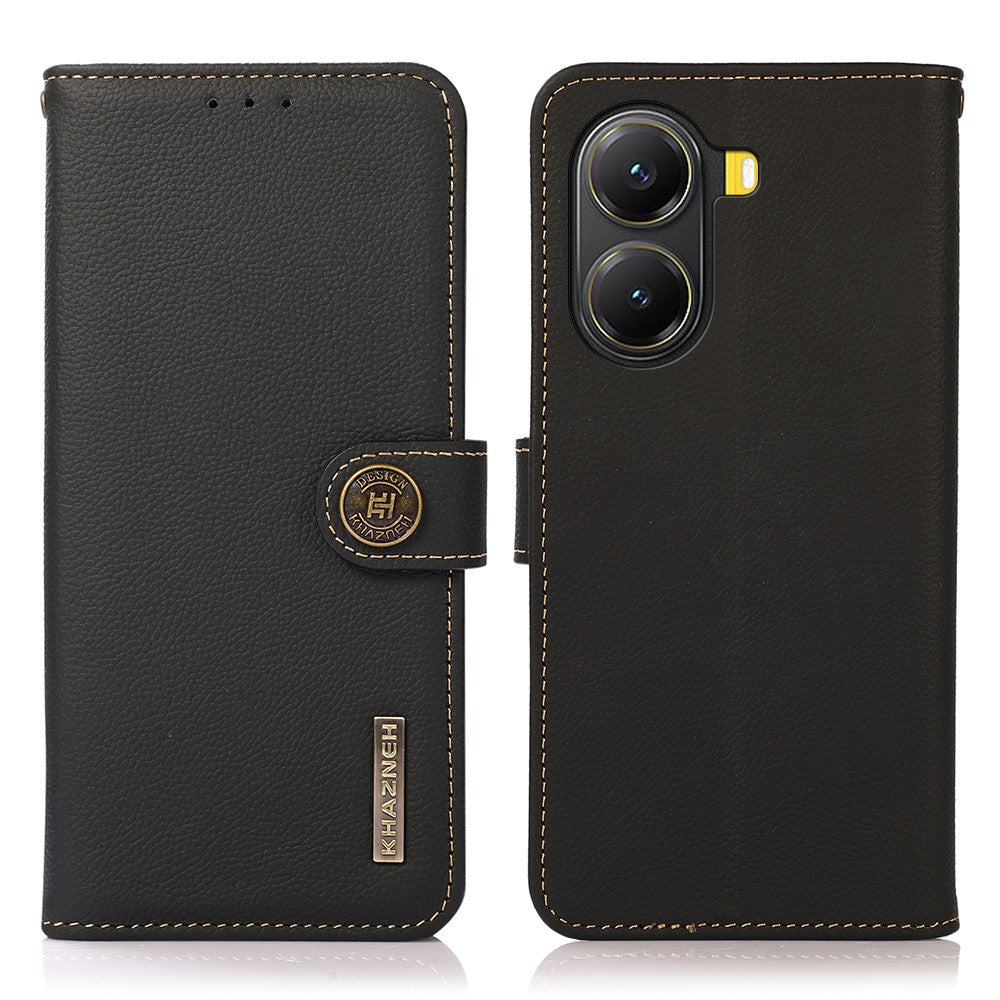 KHAZNEH for Xiaomi Poco X7 Pro 5G  /  Redmi Turbo 4 5G Case Genuine Cow Leather RFID Blocking Wallet Phone Cover