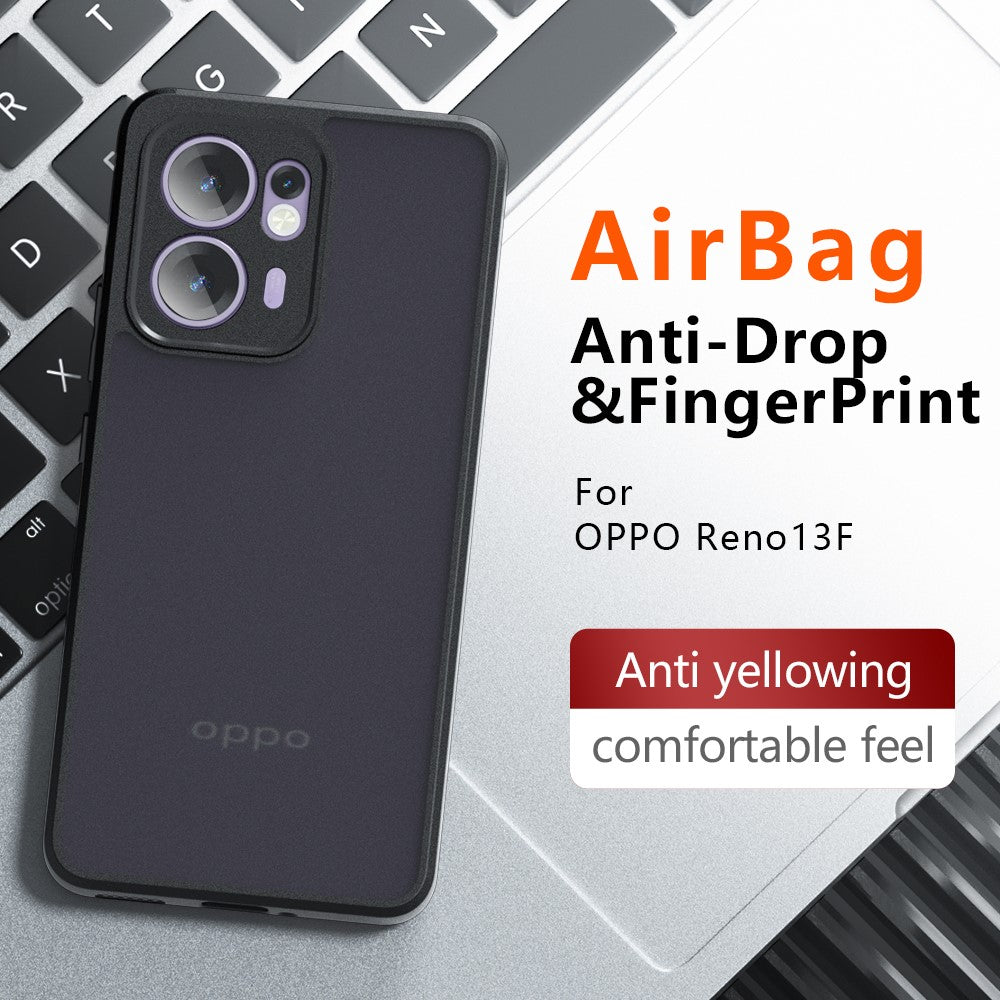 Oppo Reno13 F 5G (Reno 13 FS 5G) / 4G-skal Skin-Touch TPU + PC Matt mobilskal, Transparent Svart