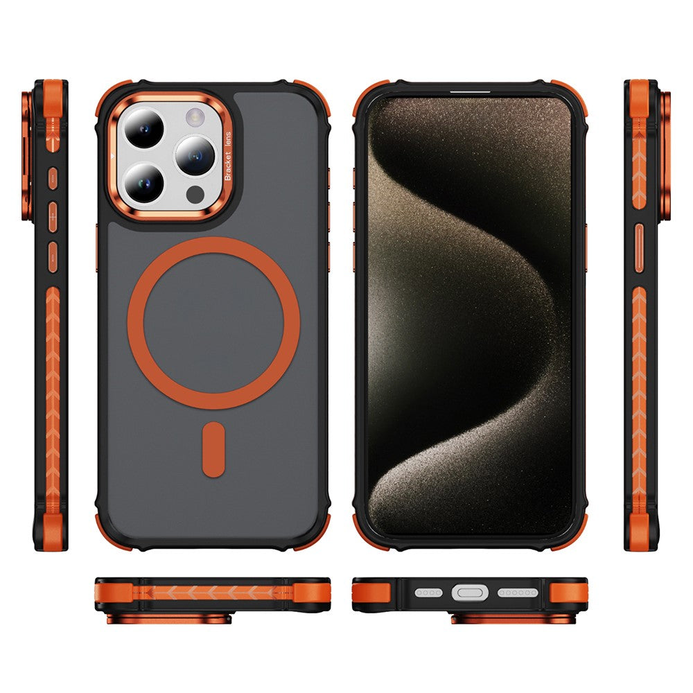 For iPhone 12 Pro  /  12 Case with Lens Kickstand Matte Phone Back Cover Compatible with MagSafe