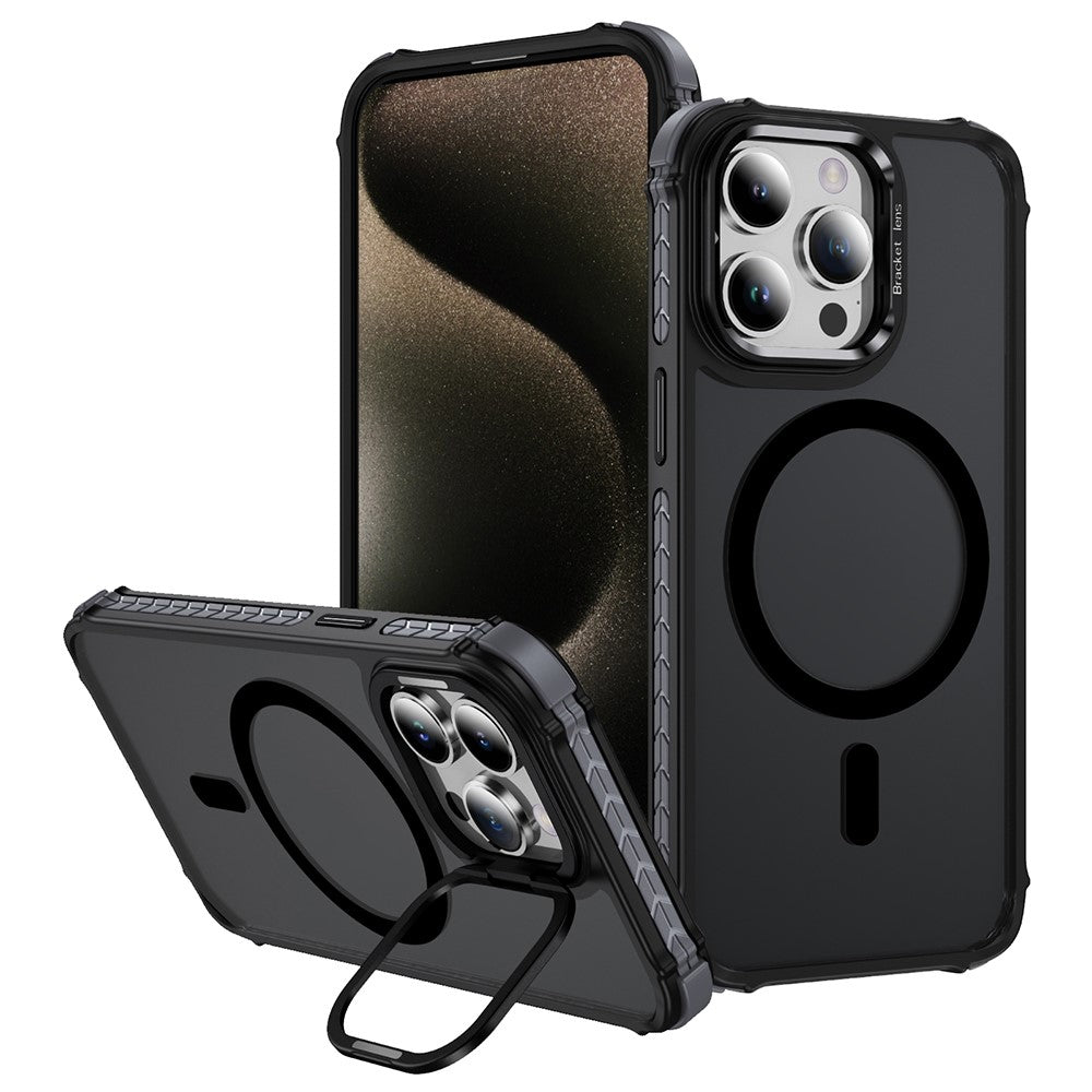 For iPhone 12 Pro  /  12 Case with Lens Kickstand Matte Phone Back Cover Compatible with MagSafe