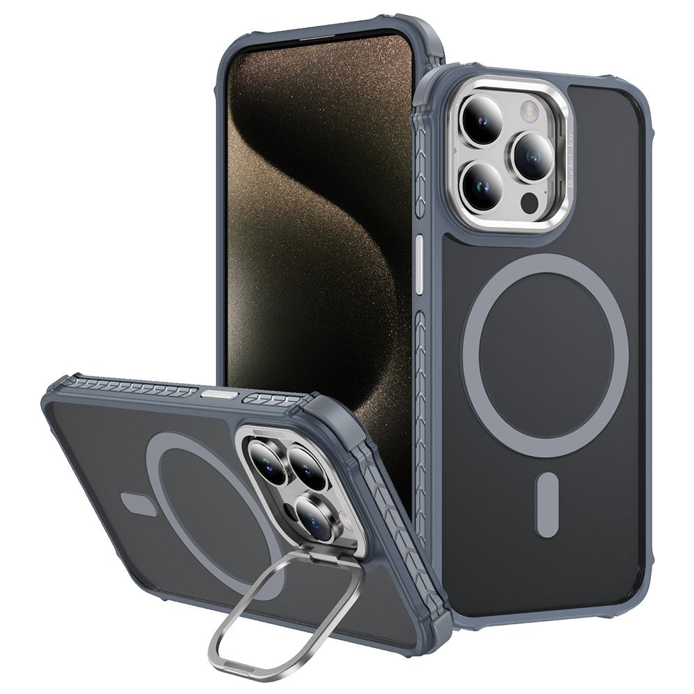 For iPhone 12 Pro  /  12 Case with Lens Kickstand Matte Phone Back Cover Compatible with MagSafe