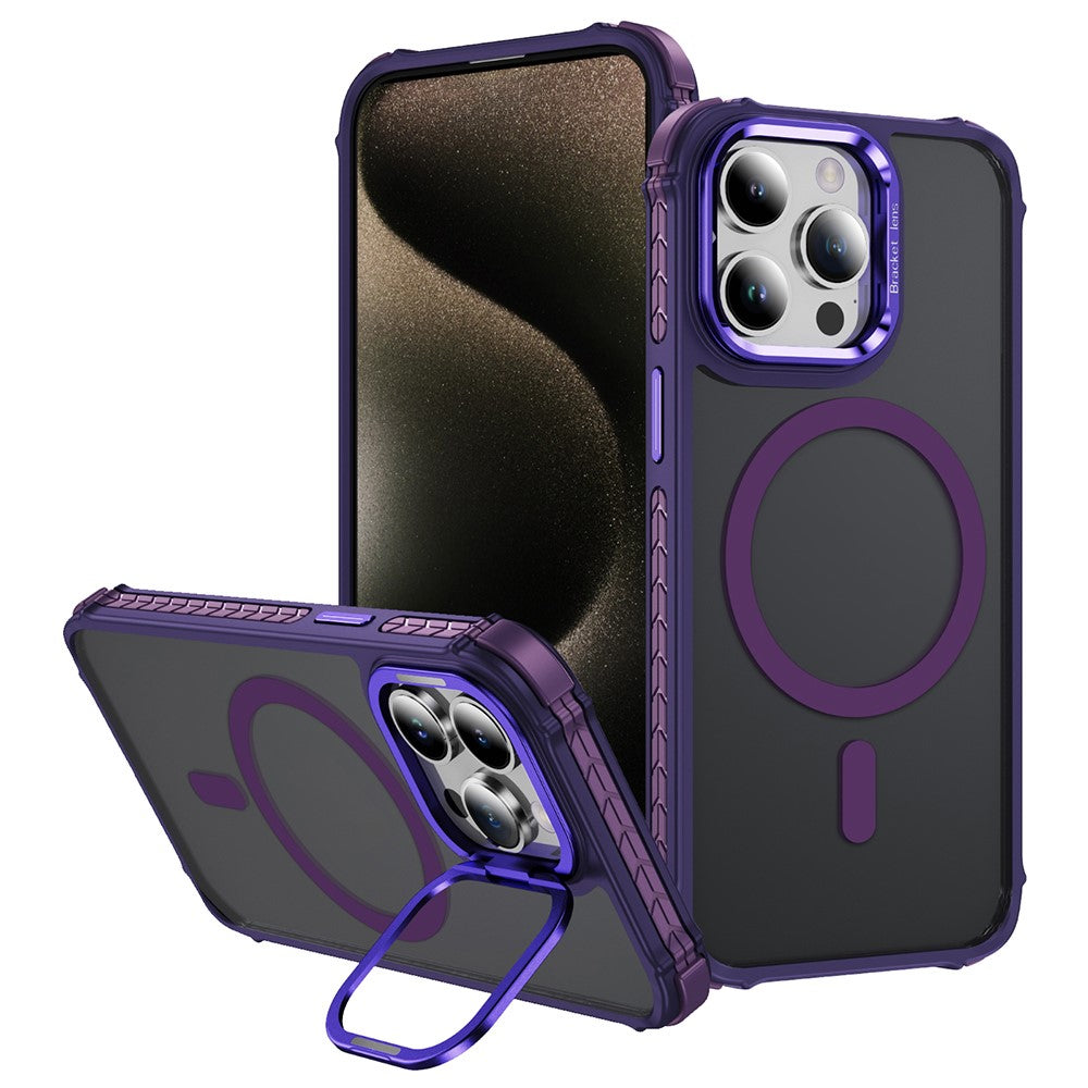 For iPhone 12 Pro  /  12 Case with Lens Kickstand Matte Phone Back Cover Compatible with MagSafe