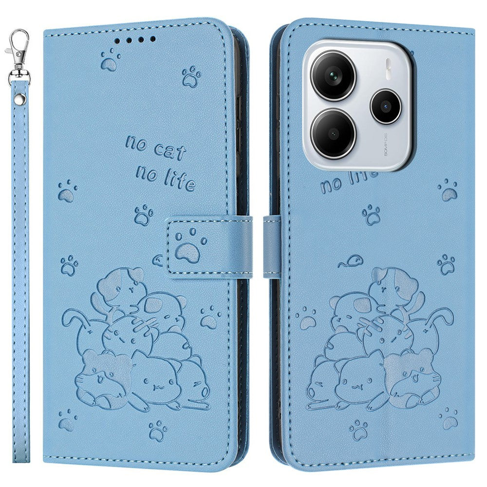 Wallet Case for Xiaomi Redmi Note 14 4G (163.25mm) Cats Imprint Leather Phone Cover with Strap