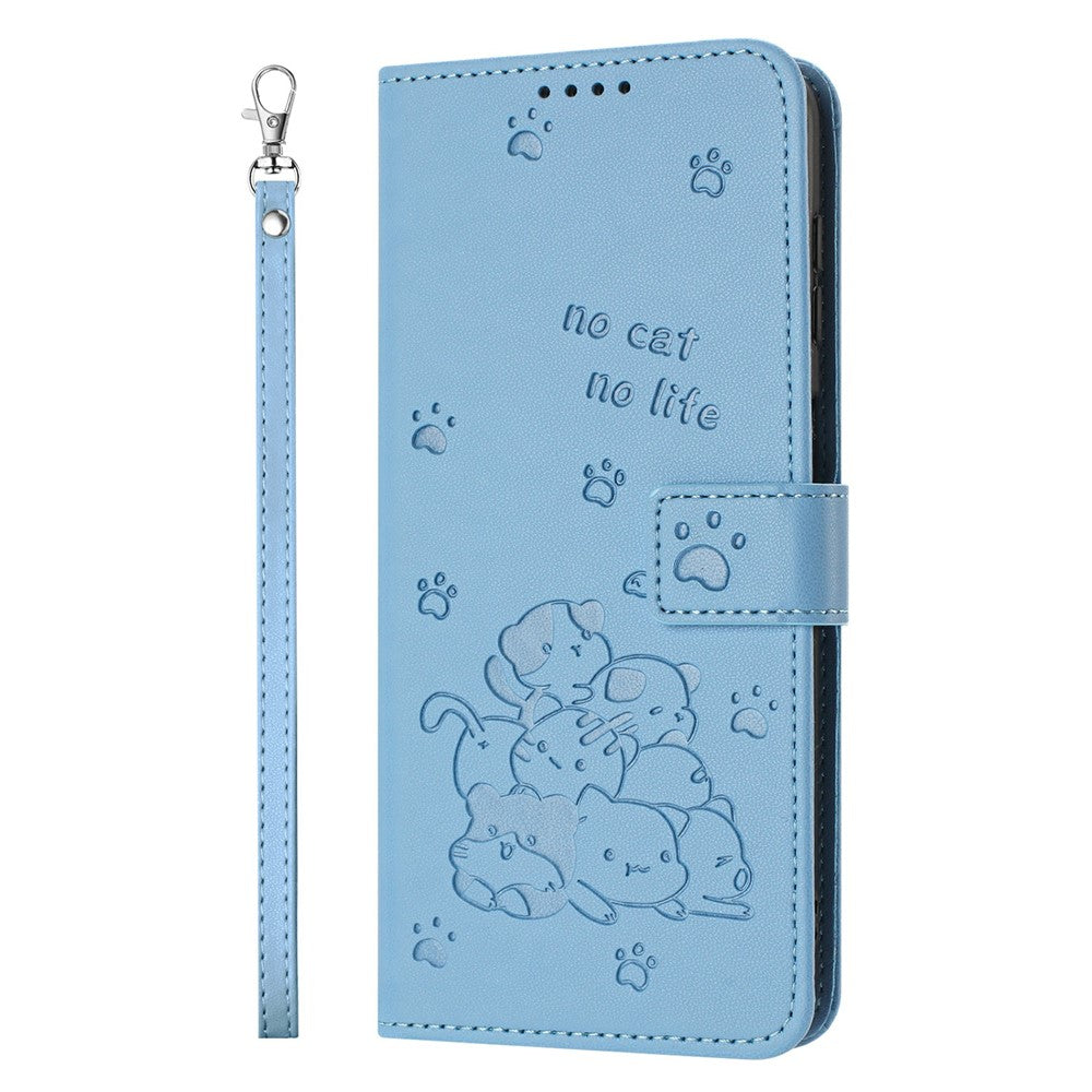 Wallet Case for Xiaomi Redmi Note 14 4G (163.25mm) Cats Imprint Leather Phone Cover with Strap