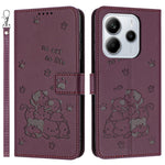 Wallet Case for Xiaomi Redmi Note 14 4G (163.25mm) Cats Imprint Leather Phone Cover with Strap