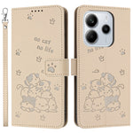 Wallet Case for Xiaomi Redmi Note 14 4G (163.25mm) Cats Imprint Leather Phone Cover with Strap