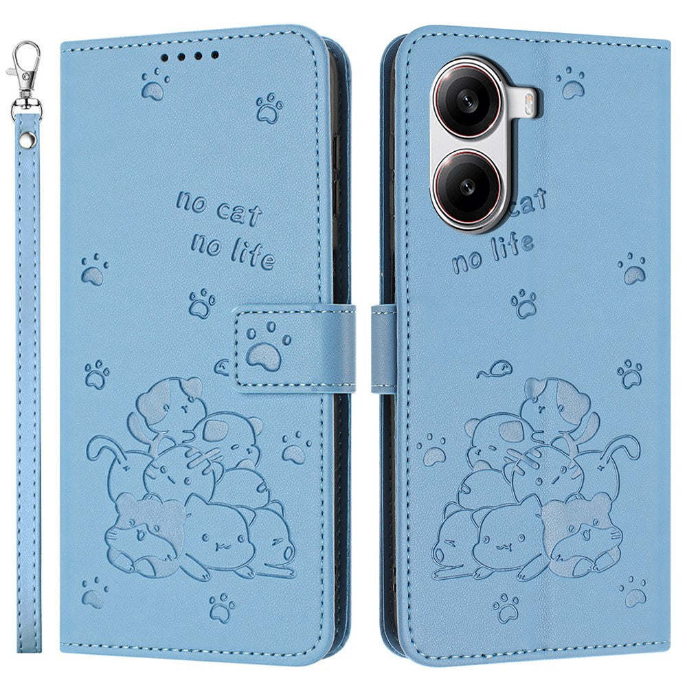 Wallet Case for Xiaomi Redmi Turbo 4 5G / Poco X7 Pro 5G Cats Imprint Leather Phone Cover with Strap