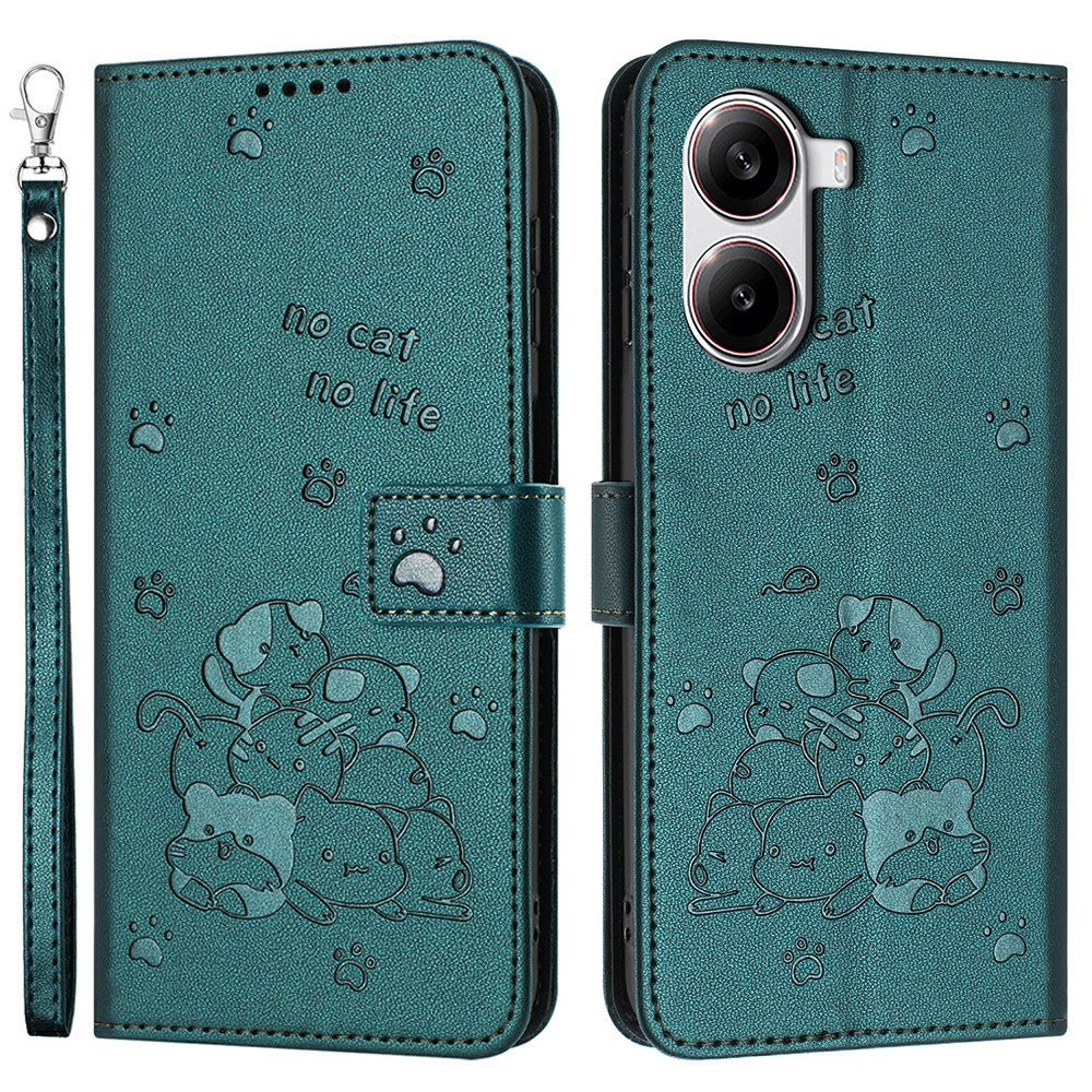 Wallet Case for Xiaomi Redmi Turbo 4 5G / Poco X7 Pro 5G Cats Imprint Leather Phone Cover with Strap