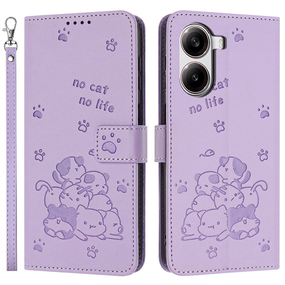 Wallet Case for Xiaomi Redmi Turbo 4 5G / Poco X7 Pro 5G Cats Imprint Leather Phone Cover with Strap