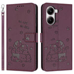 Wallet Case for Xiaomi Redmi Turbo 4 5G / Poco X7 Pro 5G Cats Imprint Leather Phone Cover with Strap