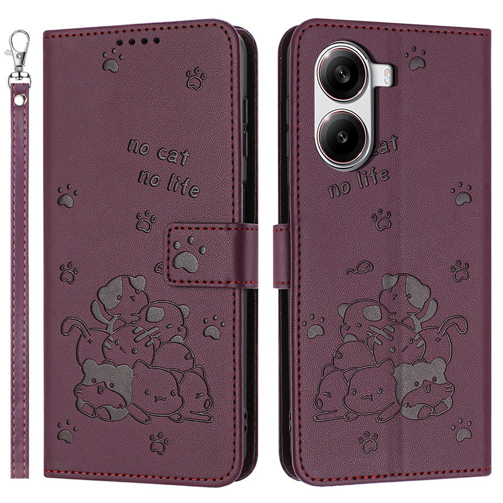 Wallet Case for Xiaomi Redmi Turbo 4 5G / Poco X7 Pro 5G Cats Imprint Leather Phone Cover with Strap
