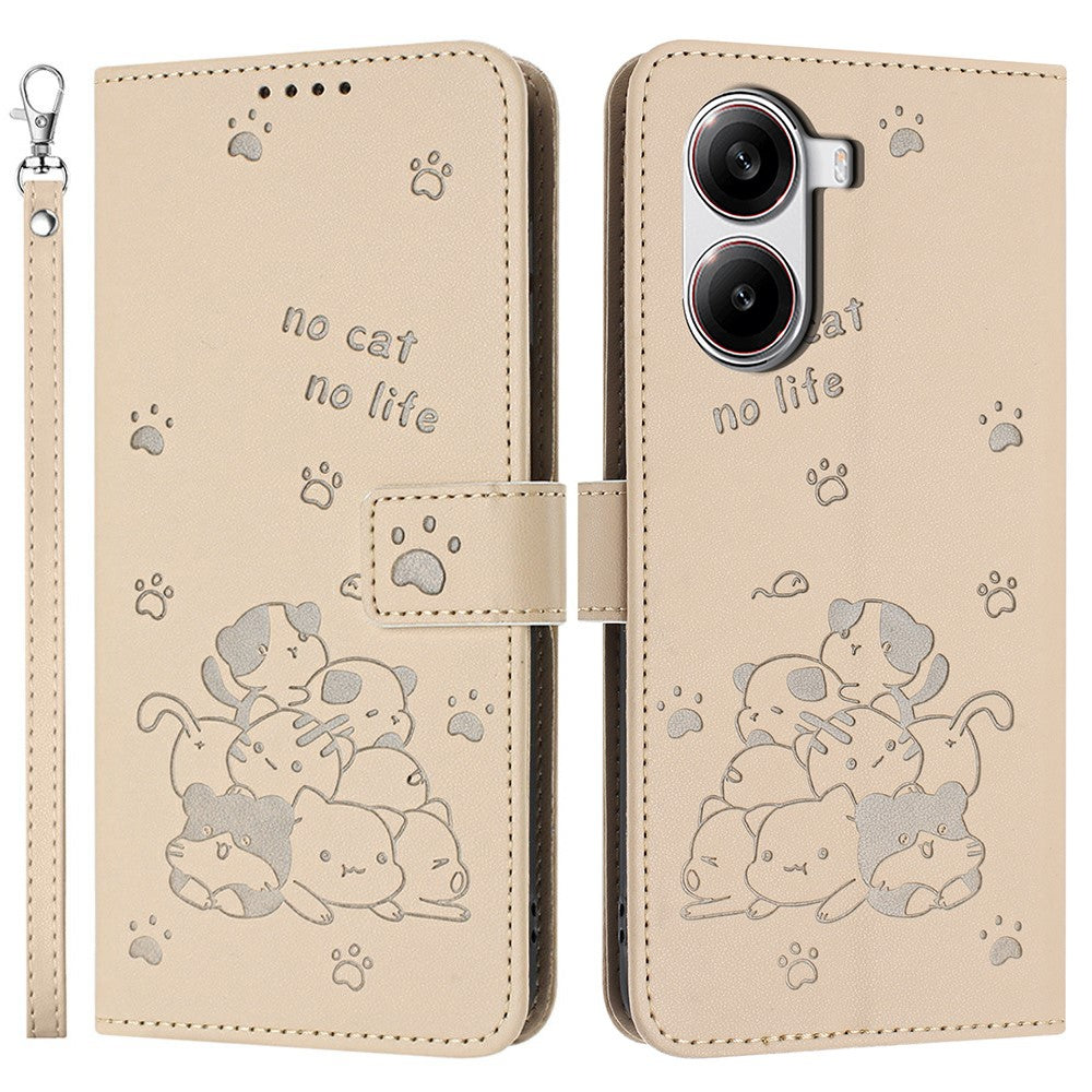 Wallet Case for Xiaomi Redmi Turbo 4 5G / Poco X7 Pro 5G Cats Imprint Leather Phone Cover with Strap