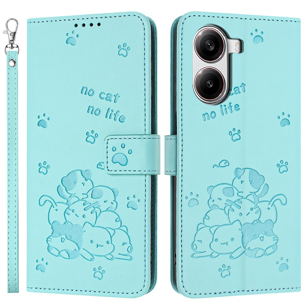 Wallet Case for Xiaomi Redmi Turbo 4 5G / Poco X7 Pro 5G Cats Imprint Leather Phone Cover with Strap
