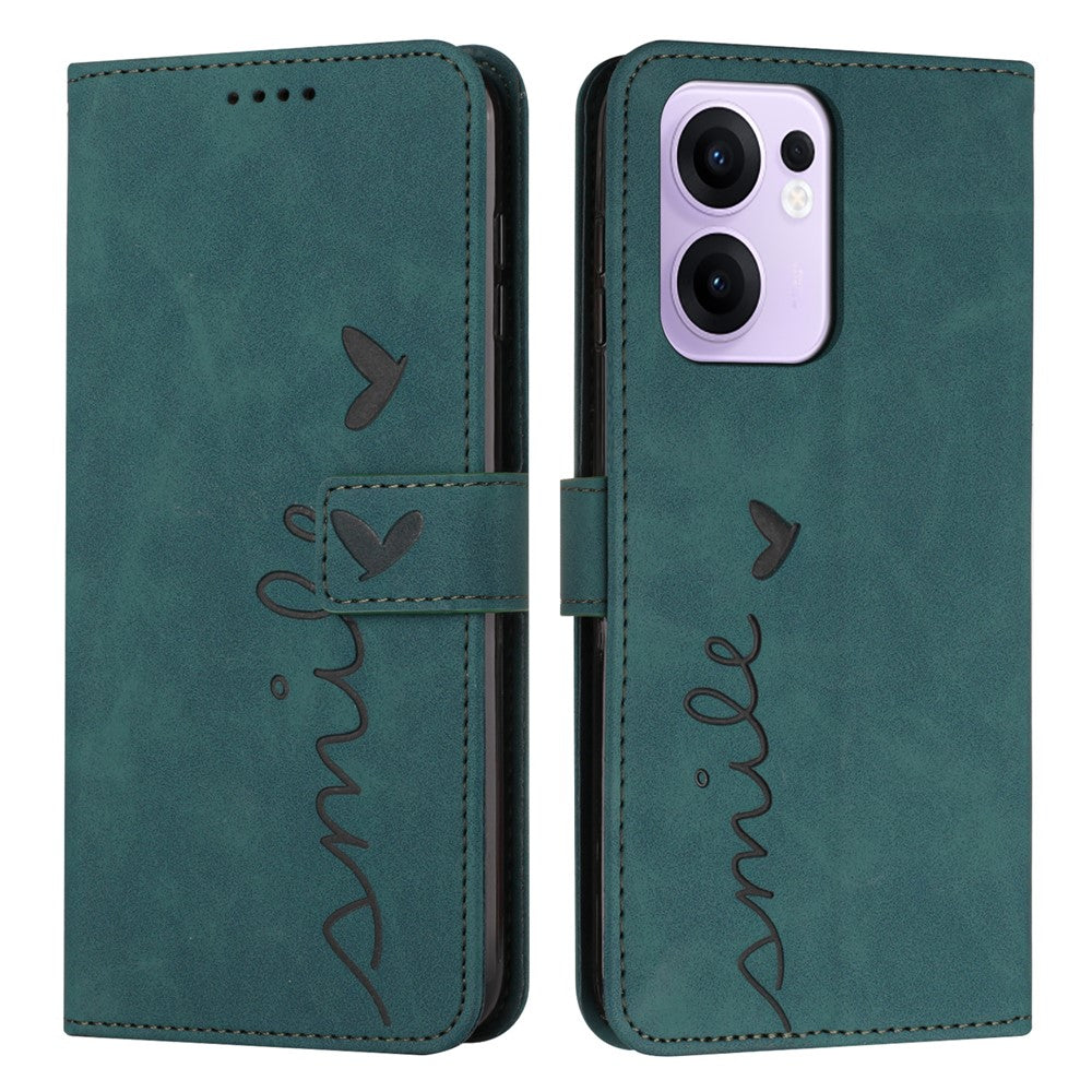 Til Oppo Reno13 F 5G (Reno 13 FS 5G) / 4G Etui Med Stander i PU-læder, Telefoncover med Præget Hjerte-Mønster