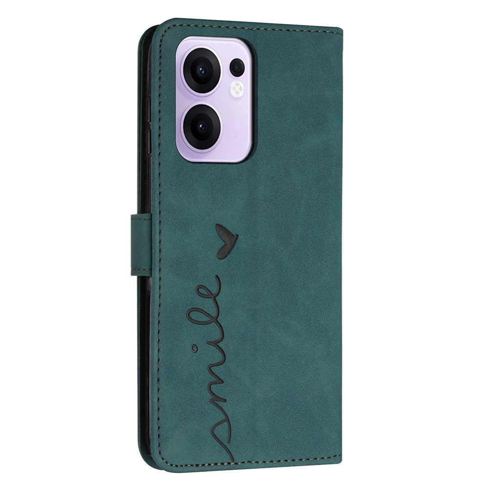 Til Oppo Reno13 F 5G (Reno 13 FS 5G) / 4G Etui Med Stander i PU-læder, Telefoncover med Præget Hjerte-Mønster
