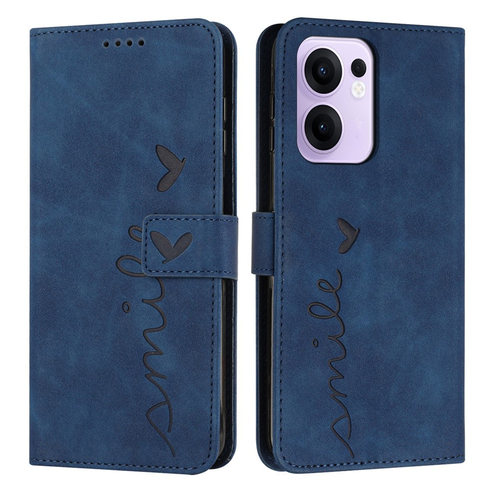 Til Oppo Reno13 F 5G (Reno 13 FS 5G) / 4G Etui Med Stander i PU-læder, Telefoncover med Præget Hjerte-Mønster