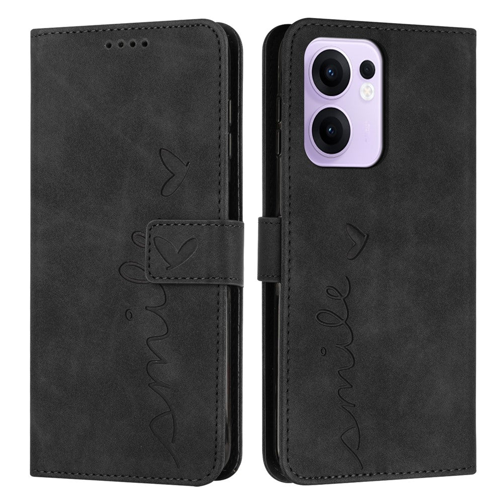 Til Oppo Reno13 F 5G (Reno 13 FS 5G) / 4G Etui Med Stander i PU-læder, Telefoncover med Præget Hjerte-Mønster