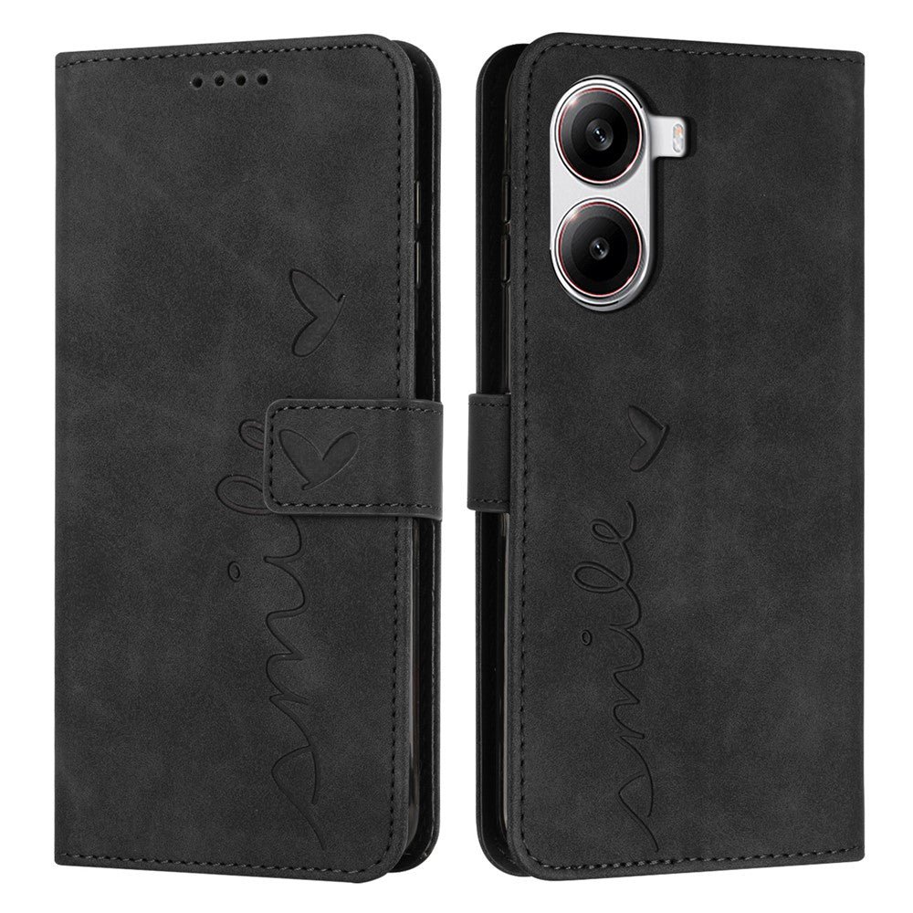 For Xiaomi Redmi Turbo 4 5G / Poco X7 Pro 5G Case Viewing Stand PU Leather Phone Cover Imprinted Heart Pattern