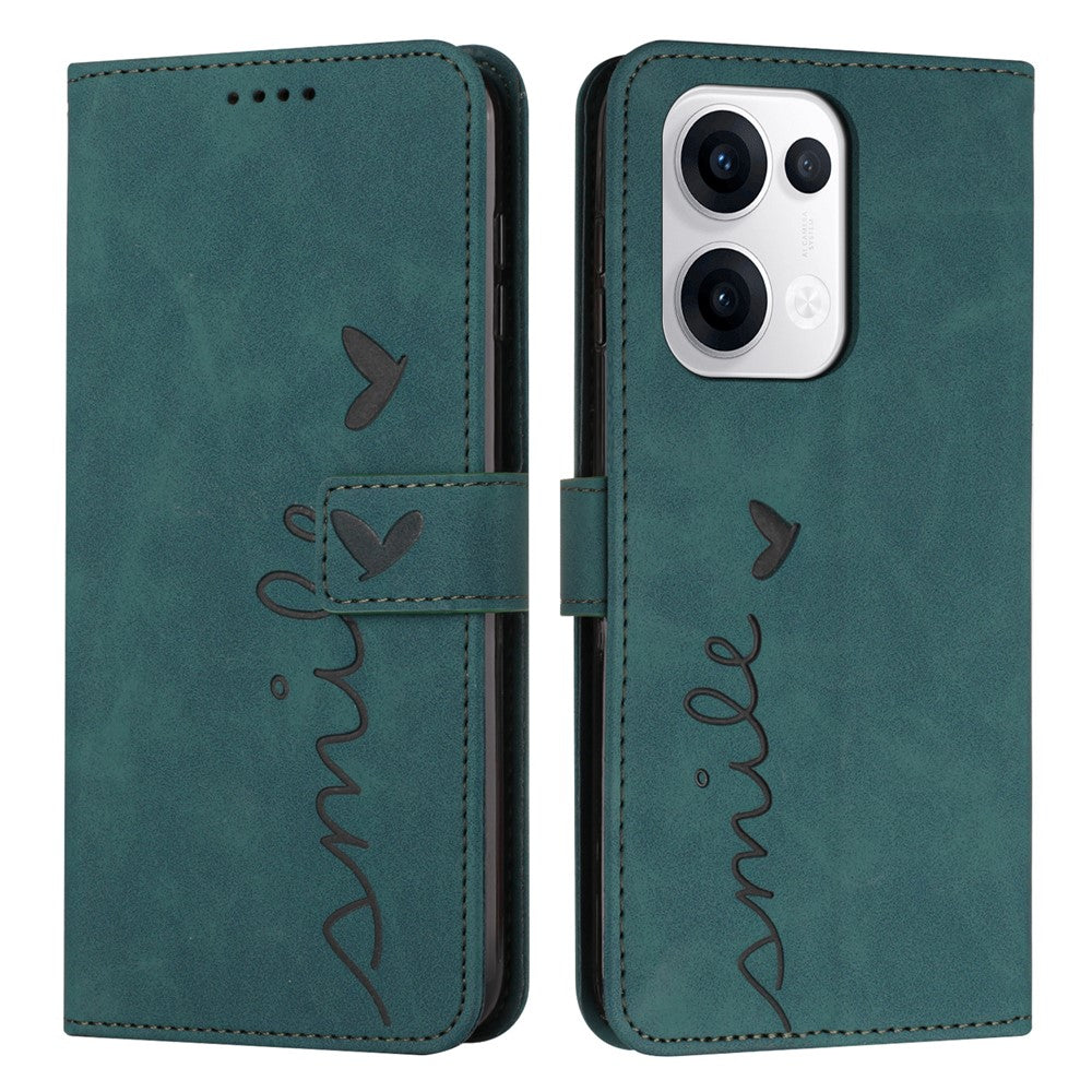 For Oppo Reno13 5G (Global) Case Viewing Stand PU Leather Phone Cover Imprinted Heart Pattern