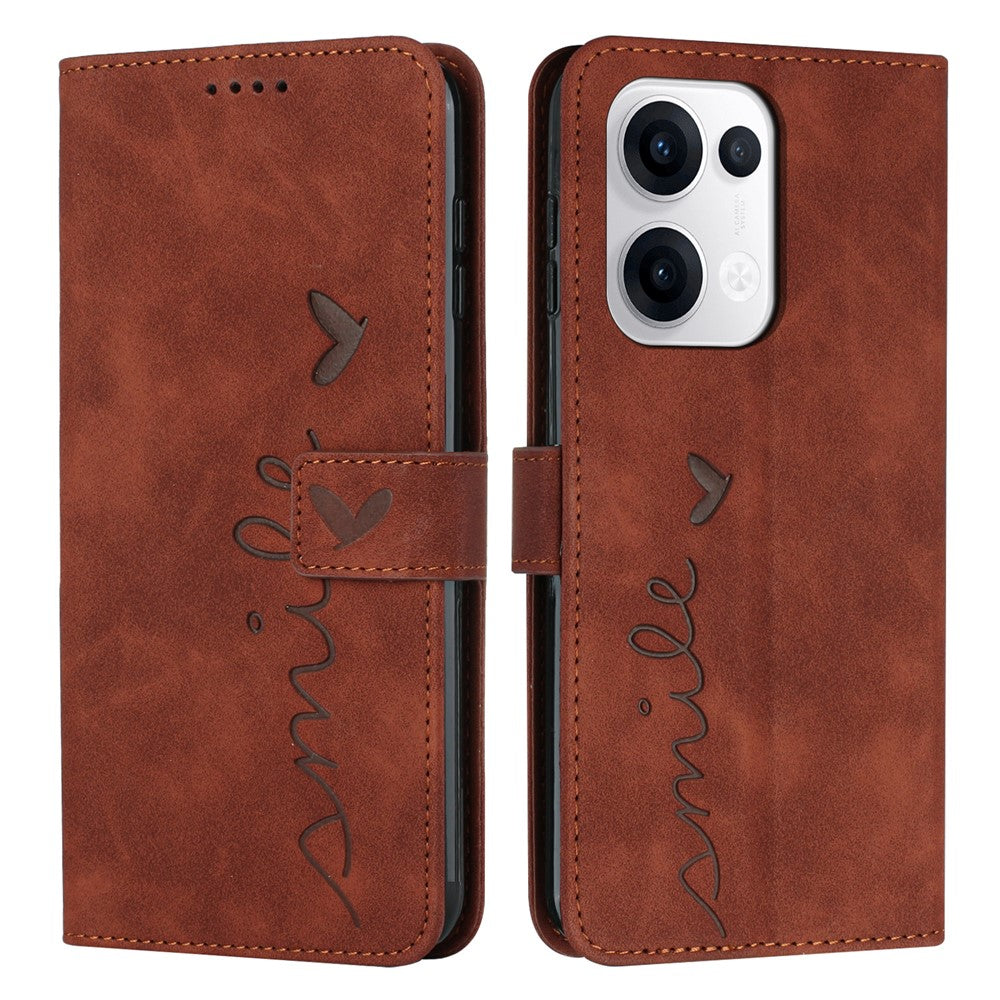 For Oppo Reno13 5G (Global) Case Viewing Stand PU Leather Phone Cover Imprinted Heart Pattern