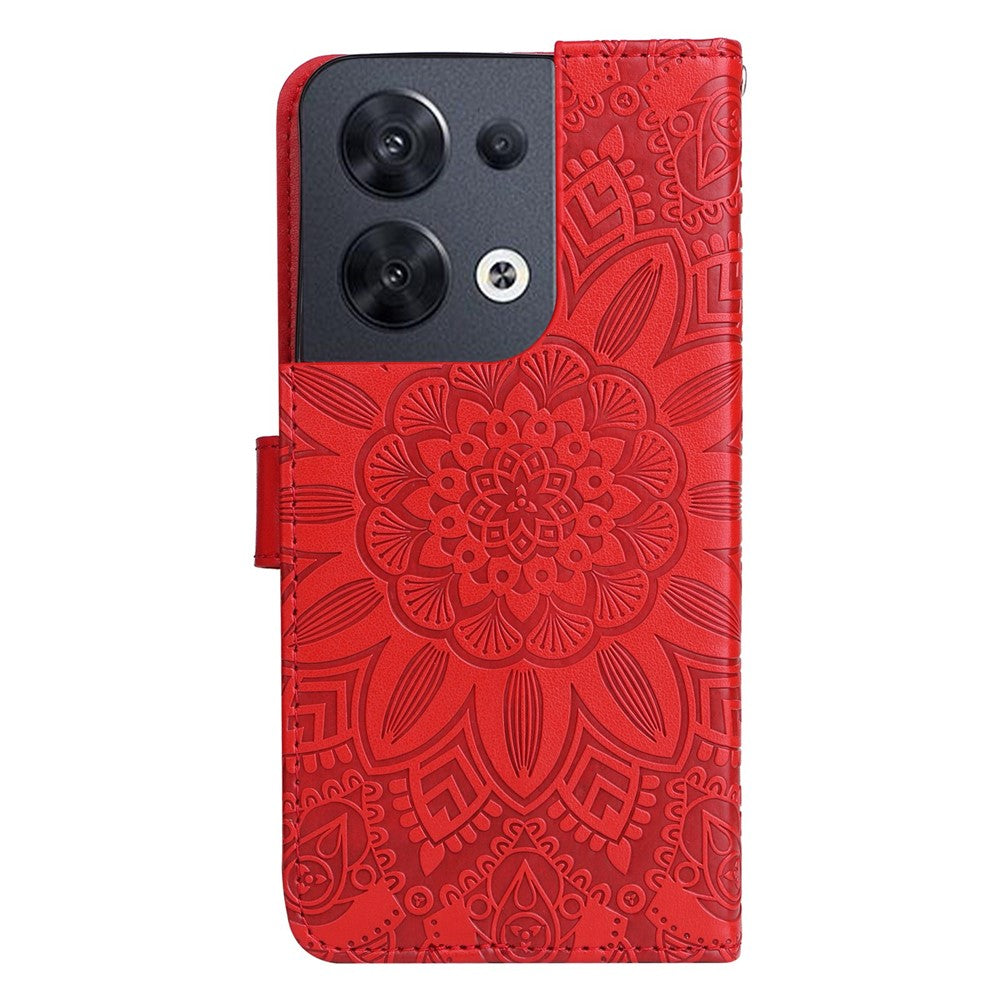 Full Protection Phone Case For Oppo Reno8 5G (Global Version), Sunflower Imprinted PU Leather Stand Anti-scratch Phone Flip Wallet Cover with Strap