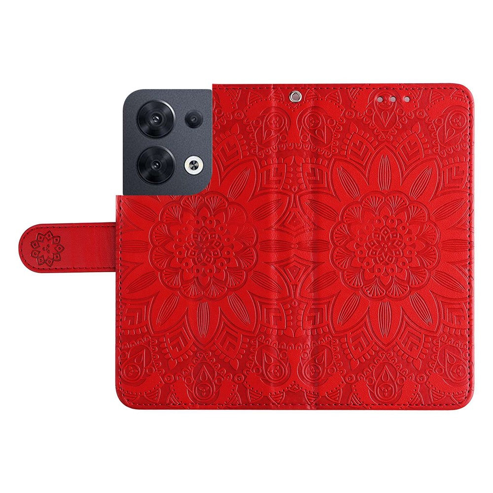Full Protection Phone Case For Oppo Reno8 5G (Global Version), Sunflower Imprinted PU Leather Stand Anti-scratch Phone Flip Wallet Cover with Strap