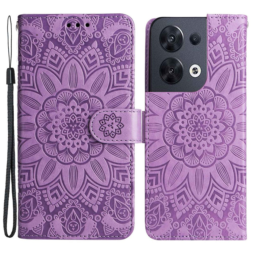 Full Protection Phone Case For Oppo Reno8 5G (Global Version), Sunflower Imprinted PU Leather Stand Anti-scratch Phone Flip Wallet Cover with Strap