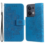 Cell Phone Cover For Oppo Reno8 5G (Global Version), Shockproof PU Leather Flip Wallet Case Flower Imprinting Stand Phone Shell