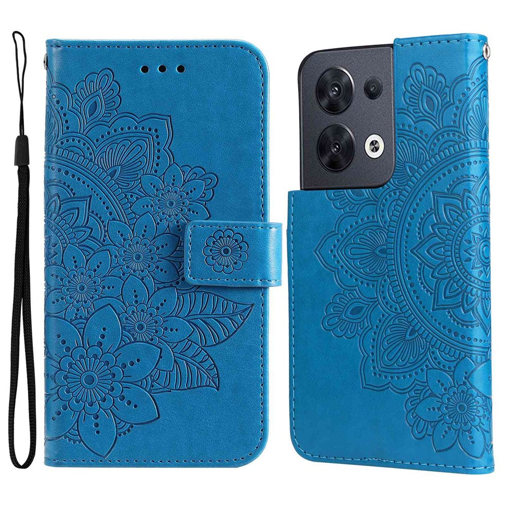 Cell Phone Cover For Oppo Reno8 5G (Global Version), Shockproof PU Leather Flip Wallet Case Flower Imprinting Stand Phone Shell