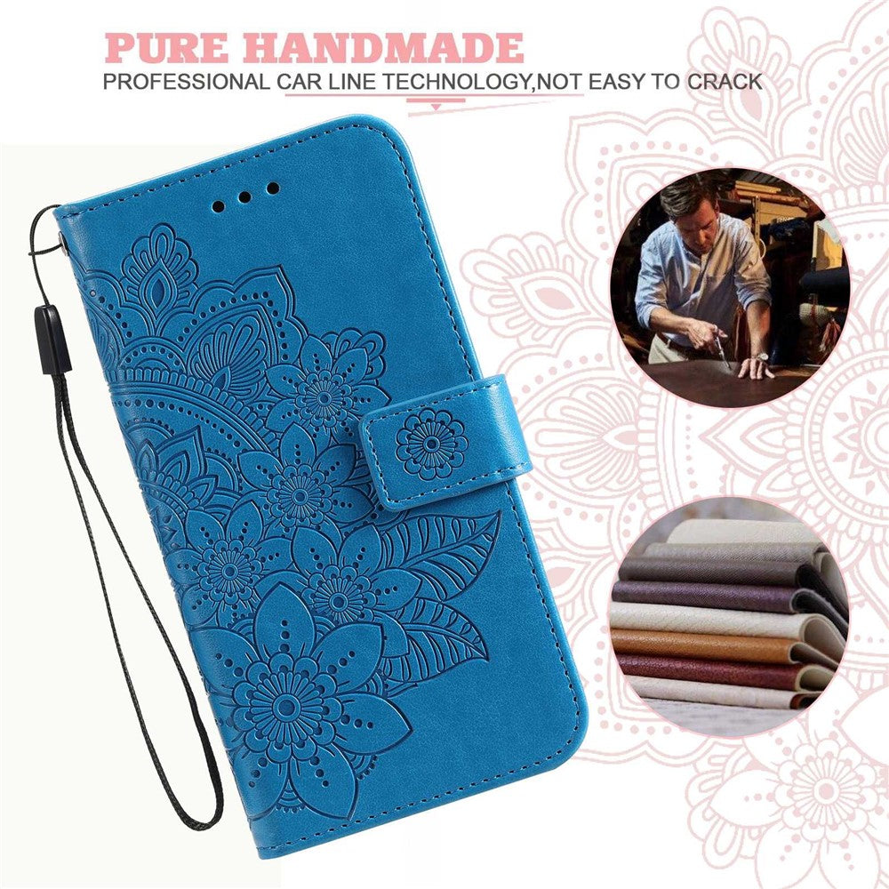 Cell Phone Cover For Oppo Reno8 5G (Global Version), Shockproof PU Leather Flip Wallet Case Flower Imprinting Stand Phone Shell