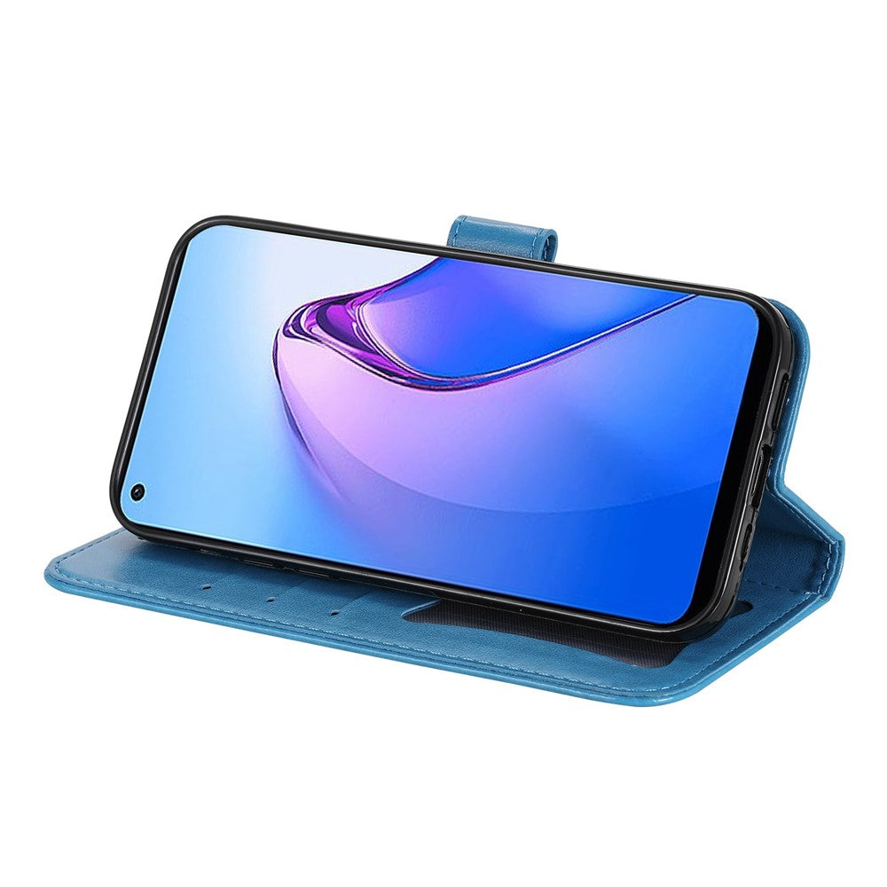 Cell Phone Cover For Oppo Reno8 5G (Global Version), Shockproof PU Leather Flip Wallet Case Flower Imprinting Stand Phone Shell