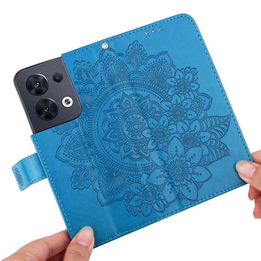 Cell Phone Cover For Oppo Reno8 5G (Global Version), Shockproof PU Leather Flip Wallet Case Flower Imprinting Stand Phone Shell