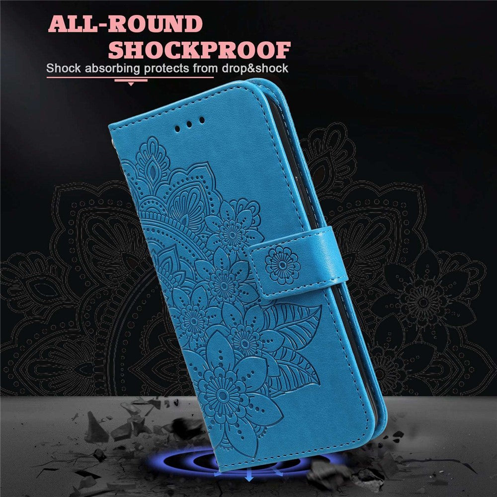 Cell Phone Cover For Oppo Reno8 5G (Global Version), Shockproof PU Leather Flip Wallet Case Flower Imprinting Stand Phone Shell