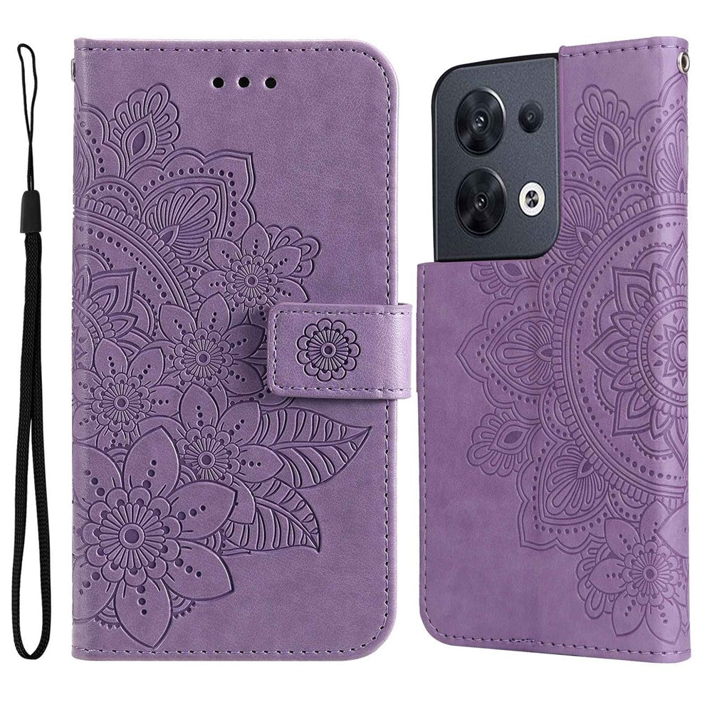 Cell Phone Cover For Oppo Reno8 5G (Global Version), Shockproof PU Leather Flip Wallet Case Flower Imprinting Stand Phone Shell
