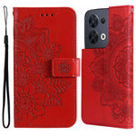 Cell Phone Cover For Oppo Reno8 5G (Global Version), Shockproof PU Leather Flip Wallet Case Flower Imprinting Stand Phone Shell