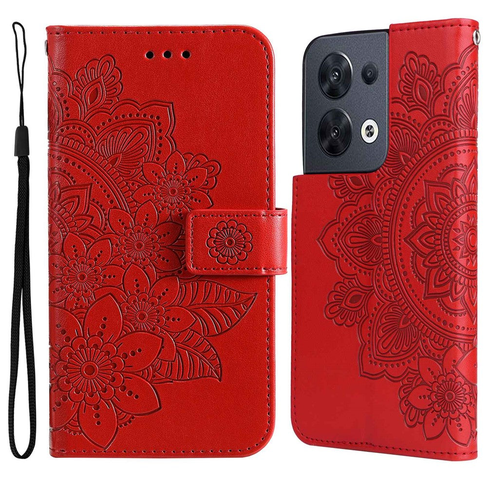 Cell Phone Cover For Oppo Reno8 5G (Global Version), Shockproof PU Leather Flip Wallet Case Flower Imprinting Stand Phone Shell