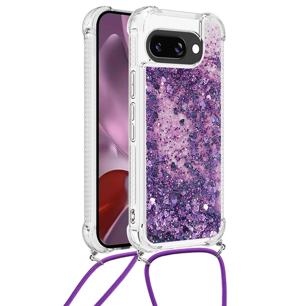 For Google Pixel 9a TPU Case Quicksand Design Phone Cover with Lanyard