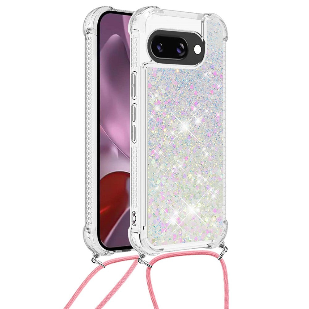 For Google Pixel 9a TPU Case Quicksand Design Phone Cover with Lanyard
