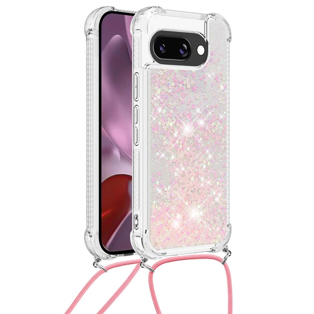 For Google Pixel 9a TPU Case Quicksand Design Phone Cover with Lanyard