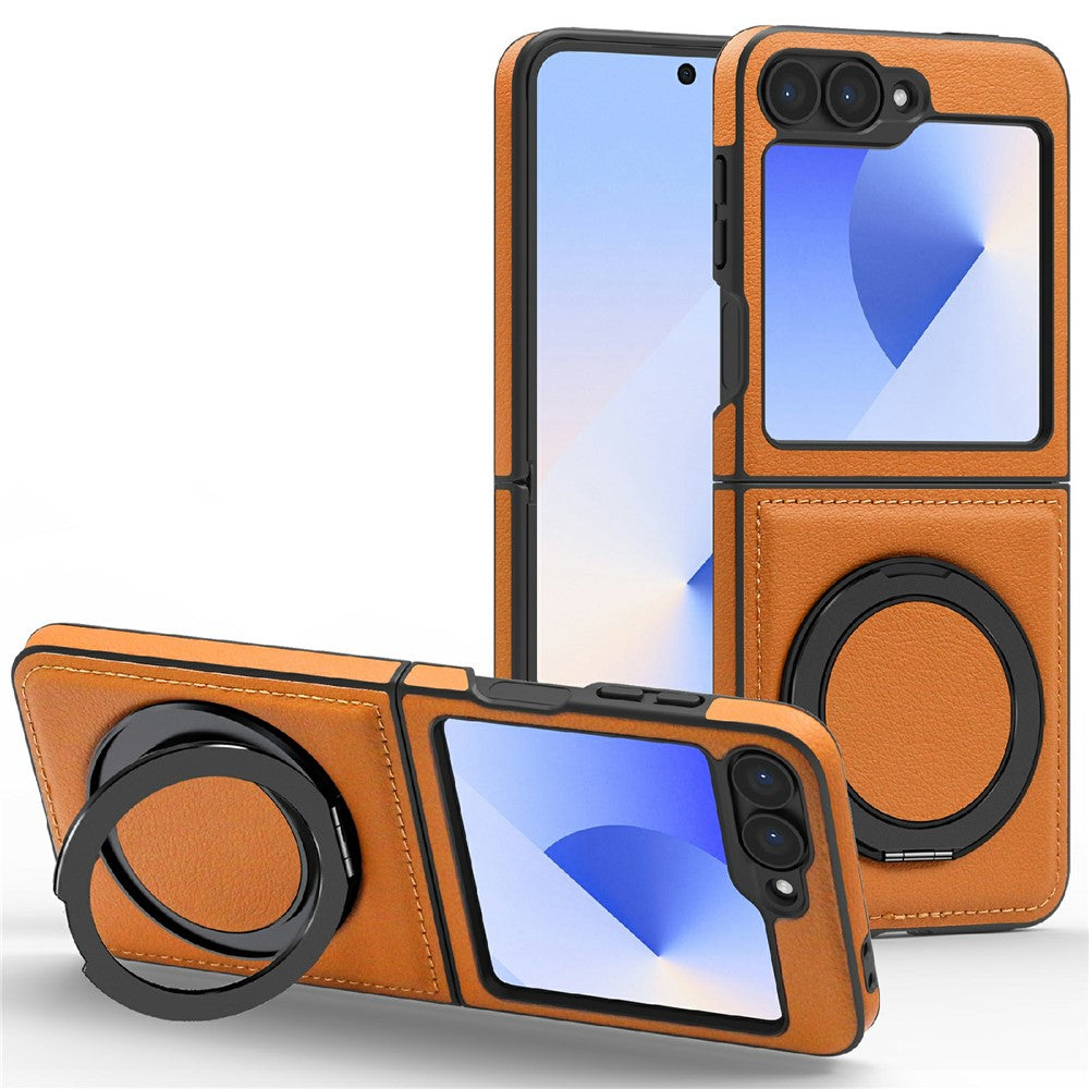 For Samsung Galaxy Z Flip7 FE 5G / Z Flip6 5G Case with Ring Kickstand Magnetic Case PU Leather Back Cover