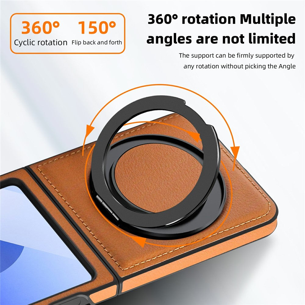 For Samsung Galaxy Z Flip7 FE 5G / Z Flip6 5G Case with Ring Kickstand Magnetic Case PU Leather Back Cover