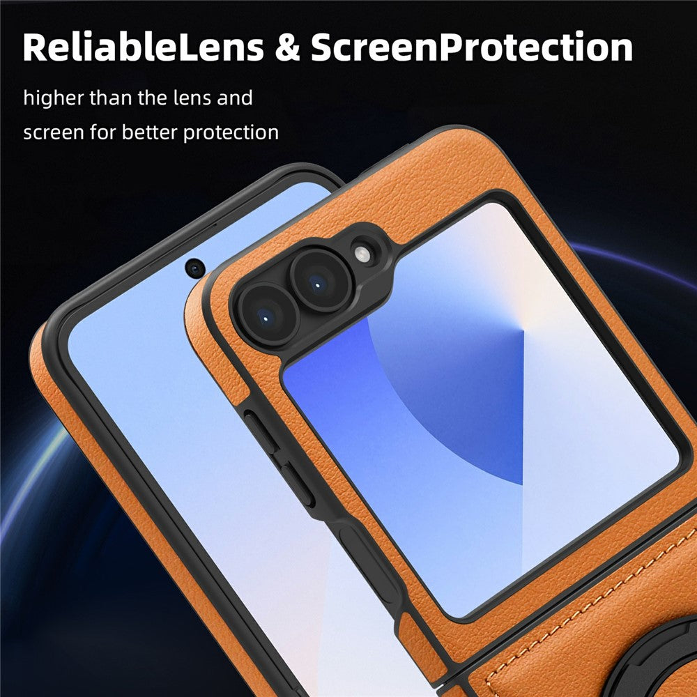 For Samsung Galaxy Z Flip7 FE 5G / Z Flip6 5G Case with Ring Kickstand Magnetic Case PU Leather Back Cover