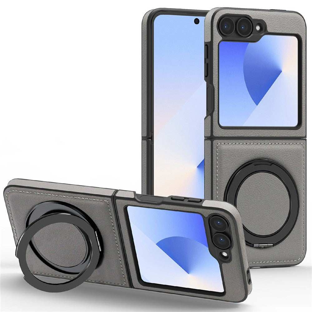 For Samsung Galaxy Z Flip7 FE 5G / Z Flip6 5G Case with Ring Kickstand Magnetic Case PU Leather Back Cover