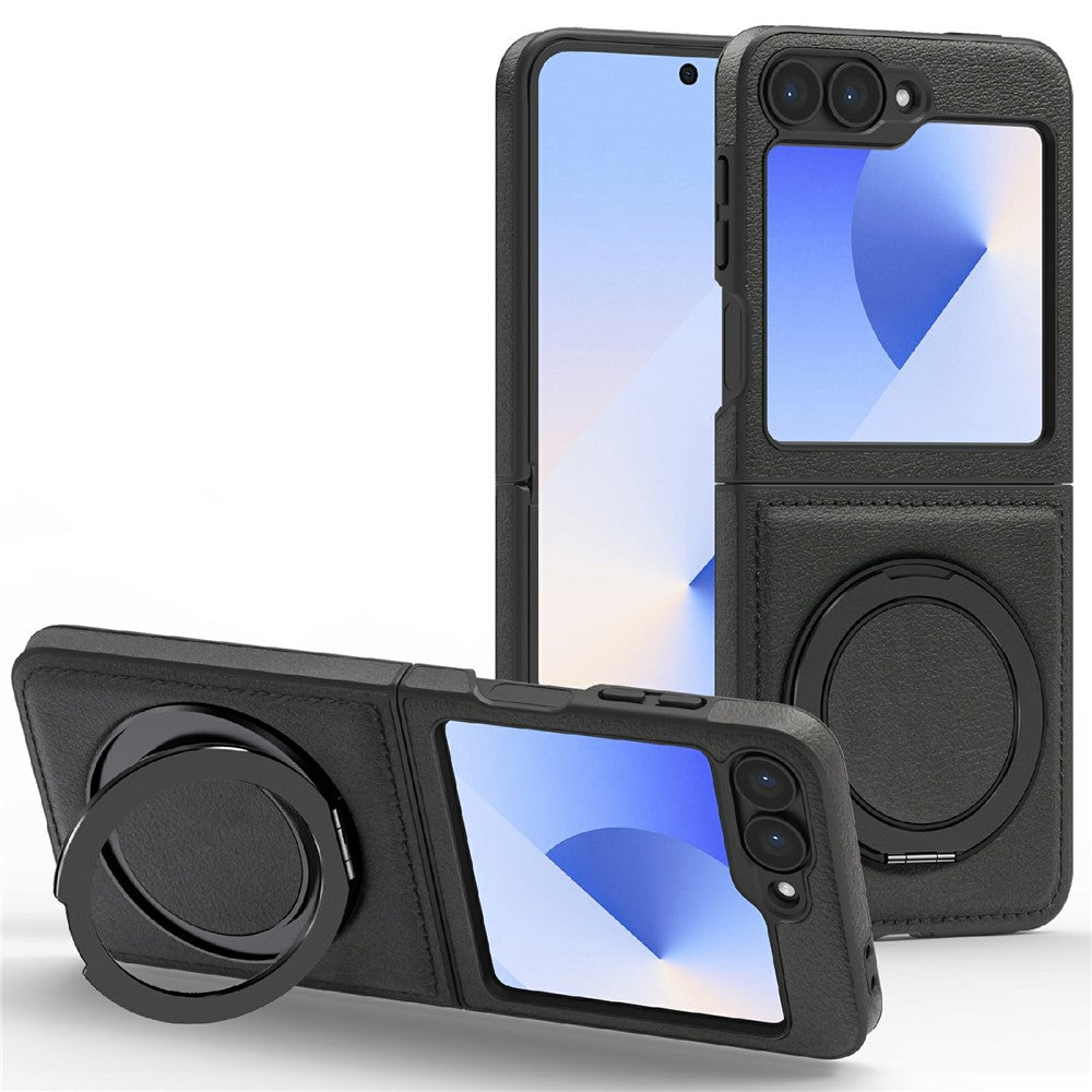 For Samsung Galaxy Z Flip7 FE 5G / Z Flip6 5G Case with Ring Kickstand Magnetic Case PU Leather Back Cover