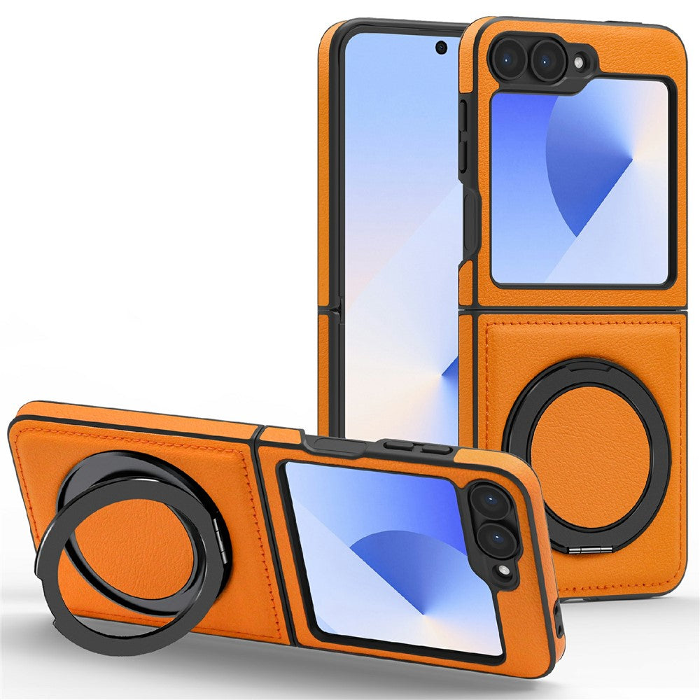 For Samsung Galaxy Z Flip7 FE 5G / Z Flip6 5G Case with Ring Kickstand Magnetic Case PU Leather Back Cover