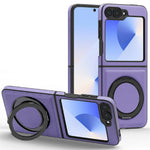 For Samsung Galaxy Z Flip7 FE 5G / Z Flip6 5G Case with Ring Kickstand Magnetic Case PU Leather Back Cover
