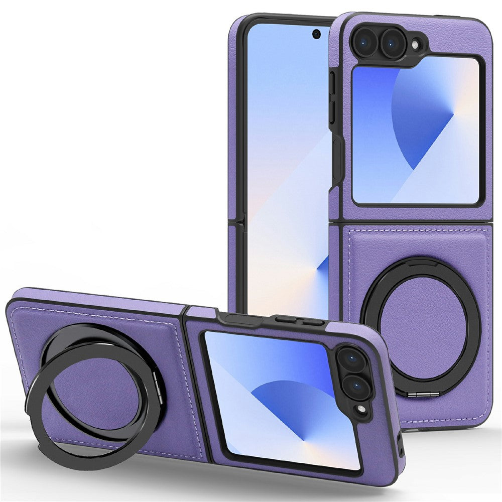 For Samsung Galaxy Z Flip7 FE 5G / Z Flip6 5G Case with Ring Kickstand Magnetic Case PU Leather Back Cover