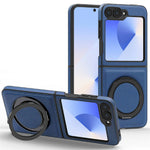 For Samsung Galaxy Z Flip7 FE 5G / Z Flip6 5G Case with Ring Kickstand Magnetic Case PU Leather Back Cover