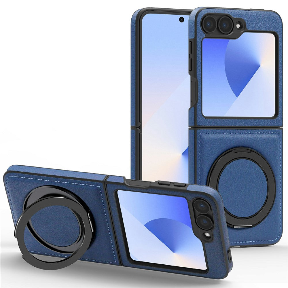 For Samsung Galaxy Z Flip7 FE 5G / Z Flip6 5G Case with Ring Kickstand Magnetic Case PU Leather Back Cover